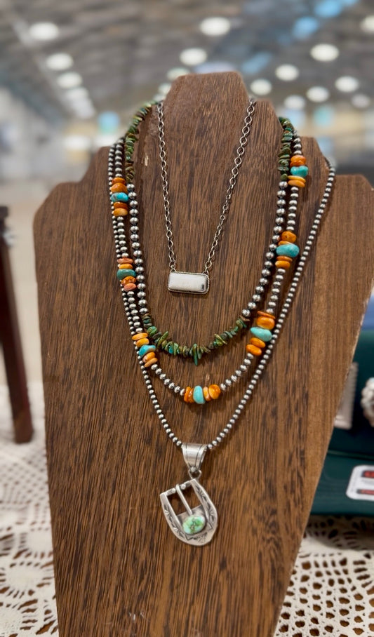 Kingman Turquoise & Orange Spiny Oyster beaded necklace