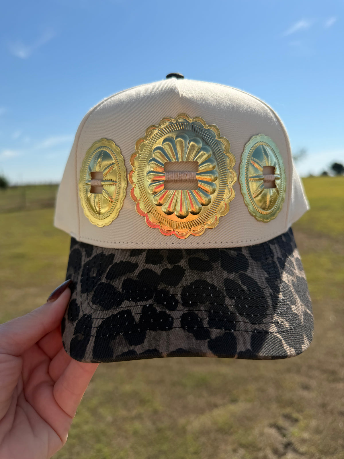 Tan & cheetah hat
