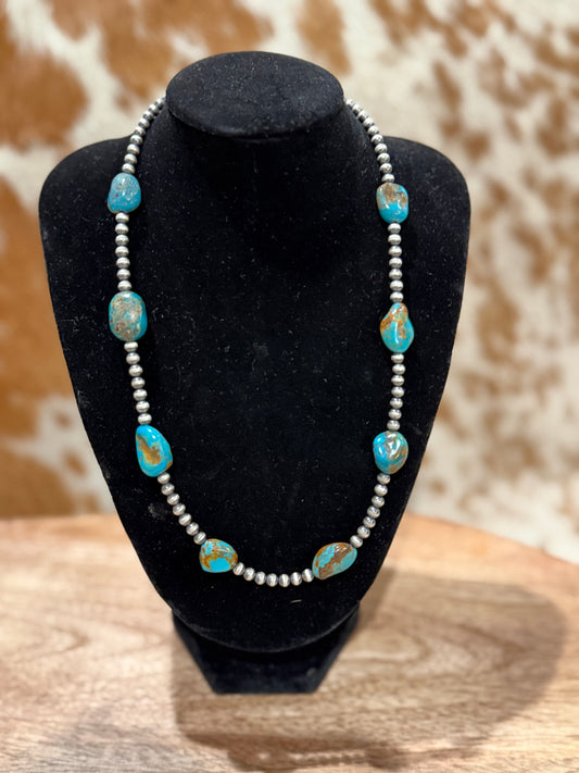 18” Royston Turquoise & Pearl necklace