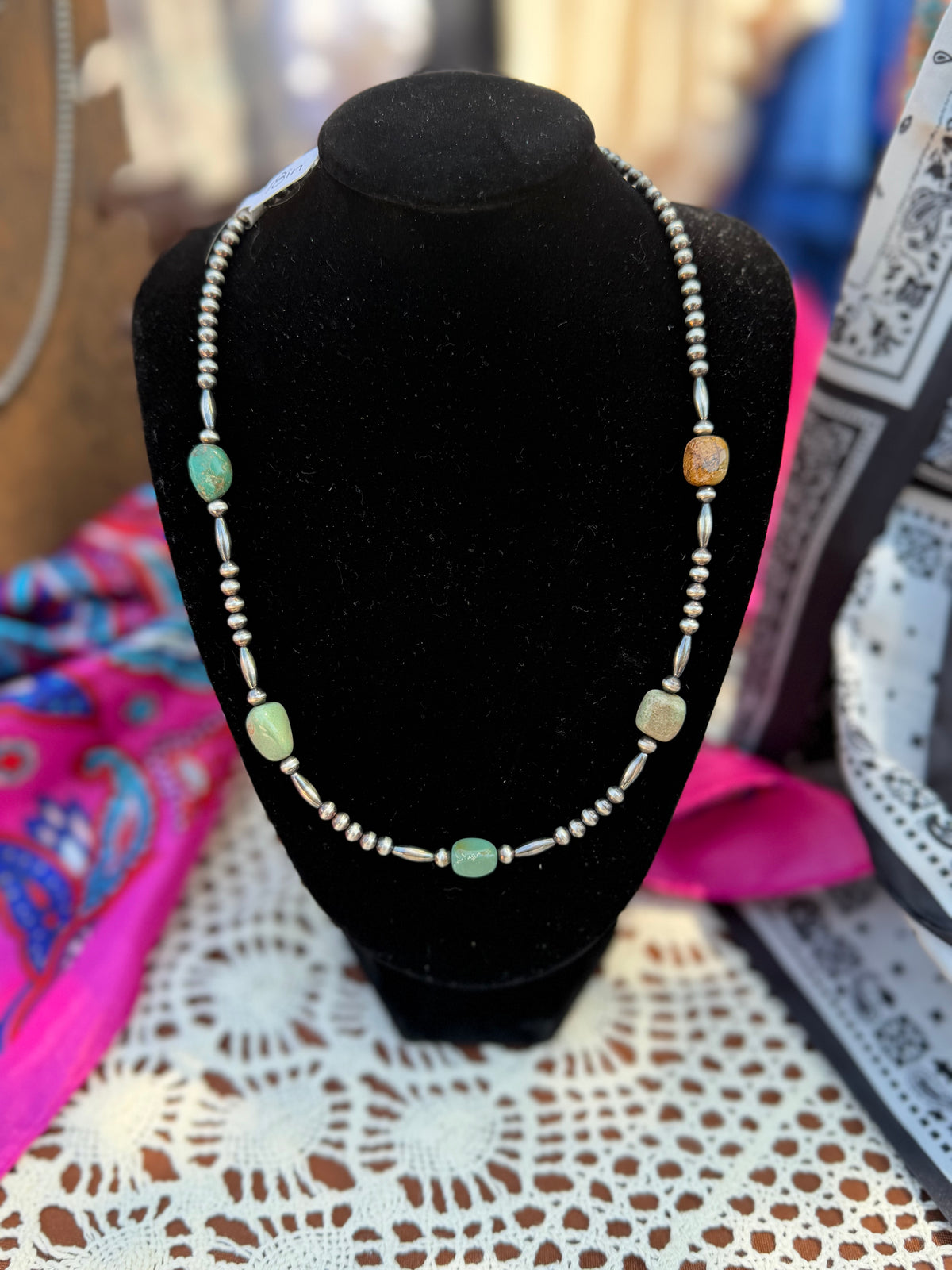 18" Torpedo and Turquoise Sterling Pearls