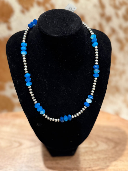 16” Blue & Sterling Silver Pearls