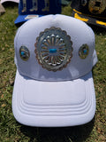 White & turquoise concho hat