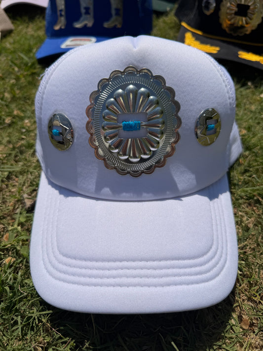 White & turquoise concho hat