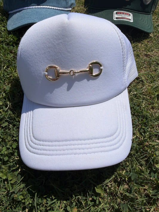 White hat with gold horse bit