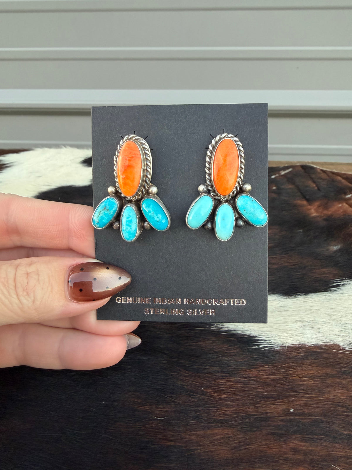 Spiny oyster & turquoise earrings