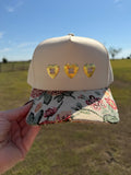 Flower & gold hat