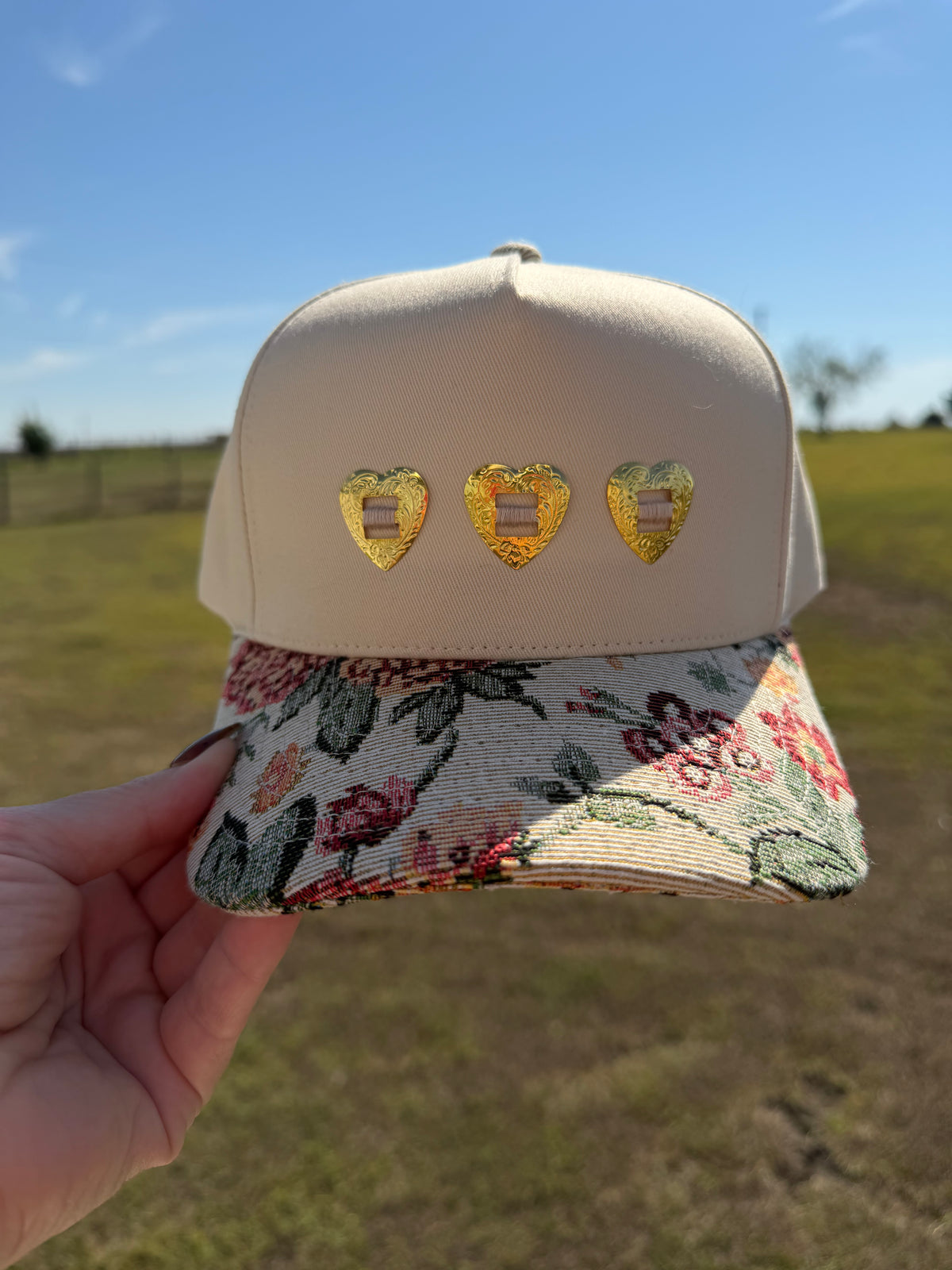 Flower & gold hat