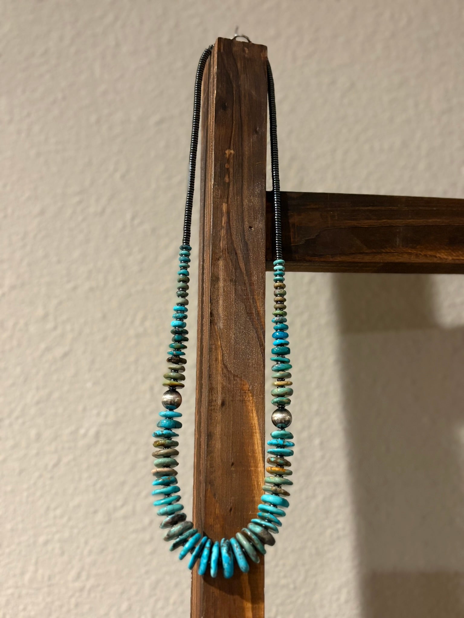 23" Turquoise hematite & silver pearl necklace