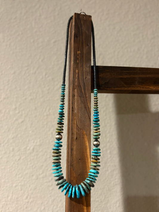 23" Turquoise hematite & silver pearl necklace
