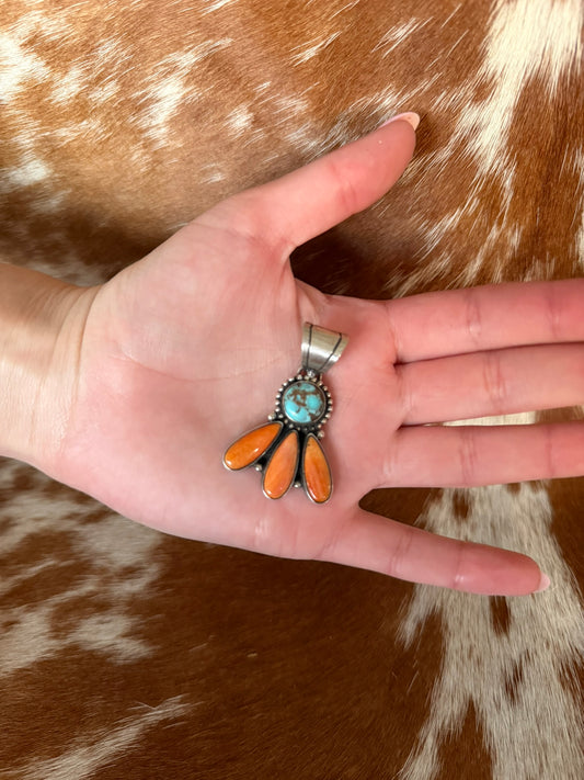 Spiny oyster & turquoise pendant